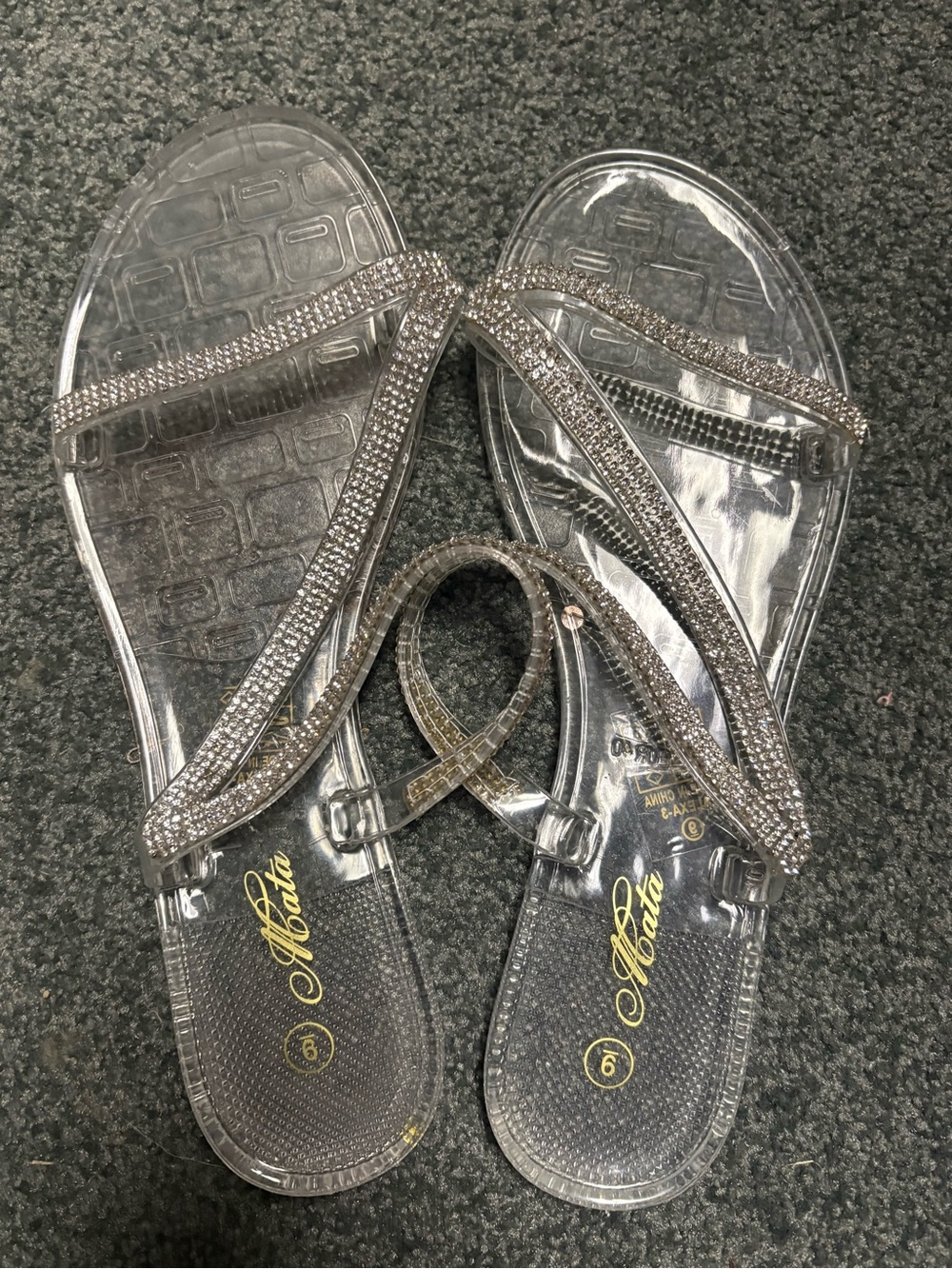 Clear Rhinestone Jelly Sandals - Silver